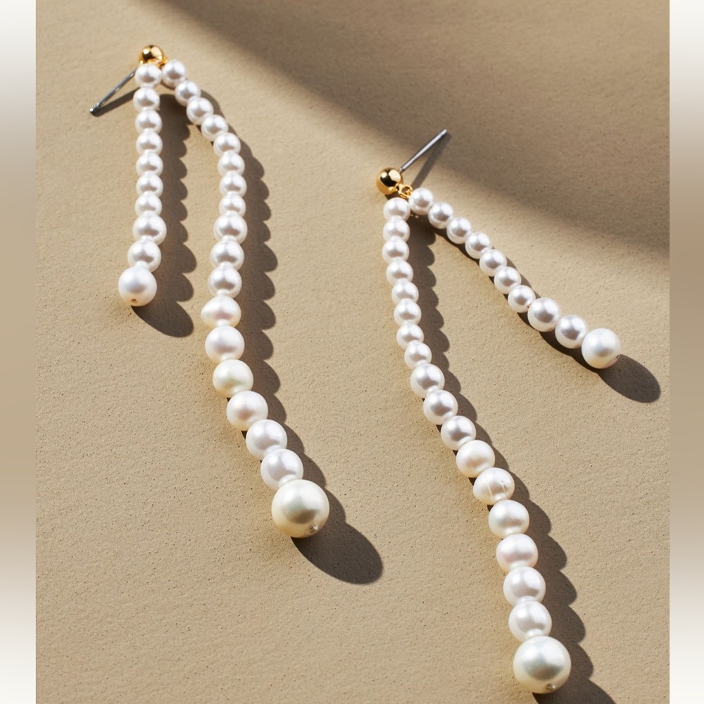Anthropologie Pearl Cascade Drop Earrings with Gold Stud